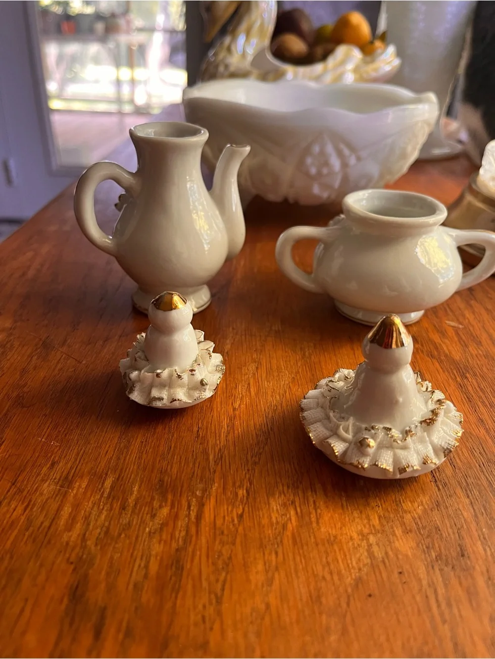 White Porcelain Creamer and Sugar Set with Gold Accents